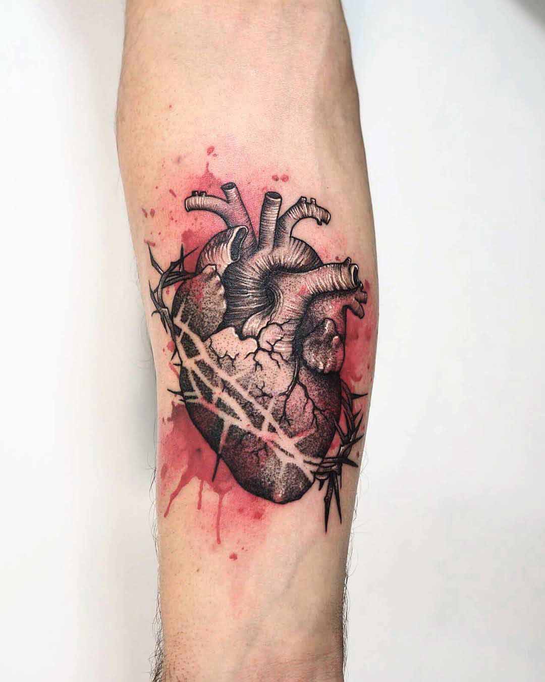 watercolor anatomical heart tattoo