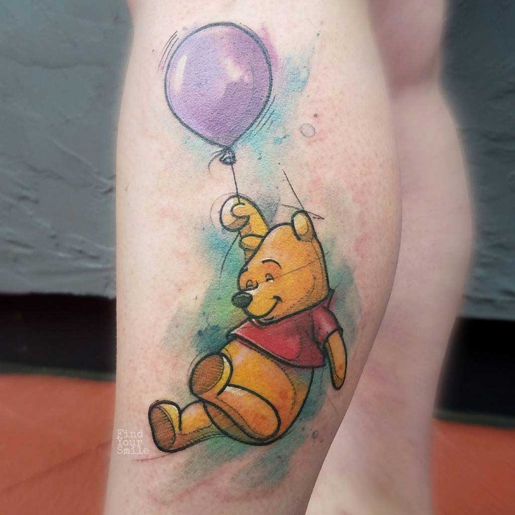 winnie the pooh tattoo watercolor style.