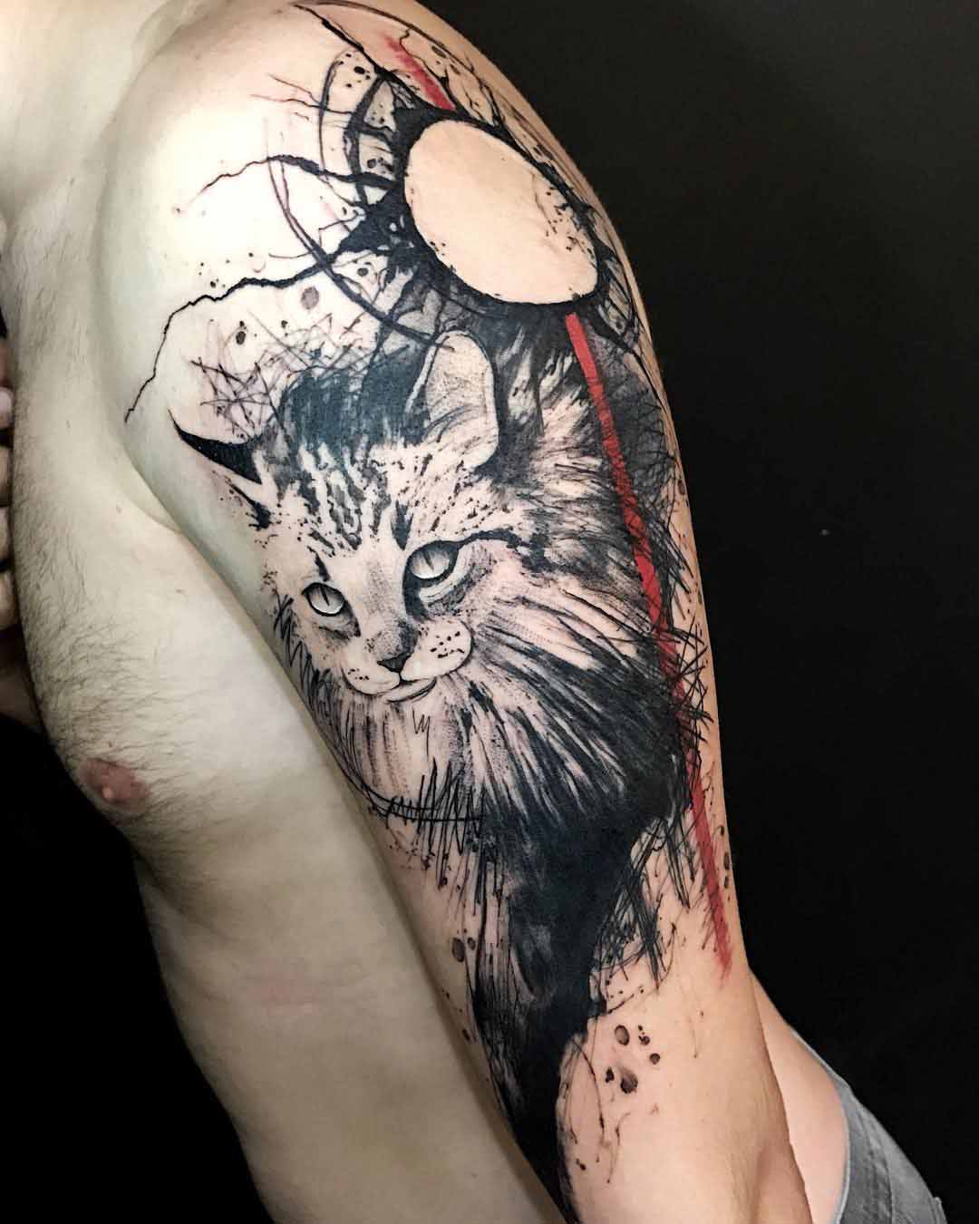 shoulder tattoo cat trash polka