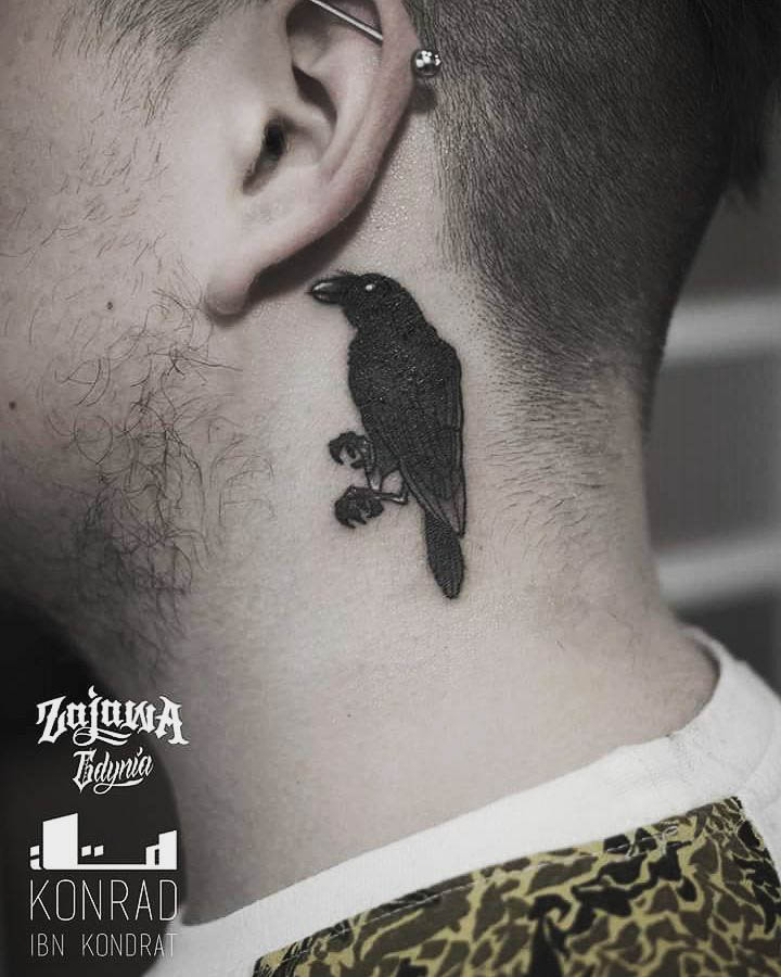 neck tattoo little crow