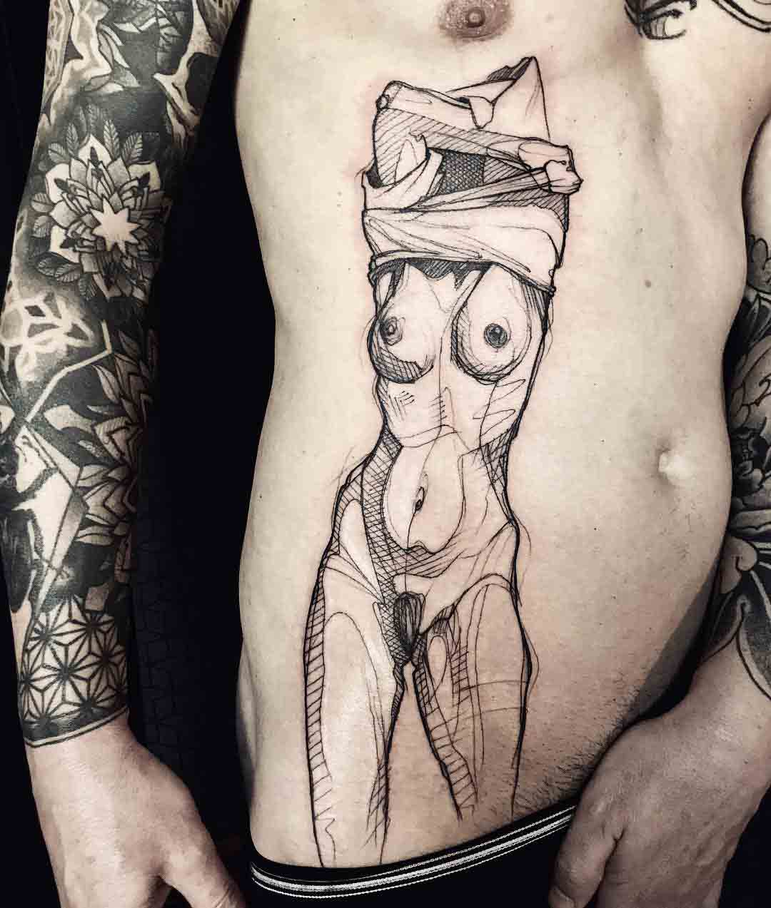 taking off clothes tattoo on stomach