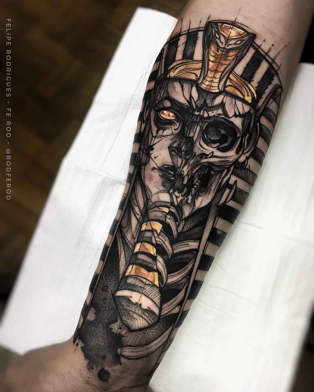 pharaoh skeleton tattoo on arm