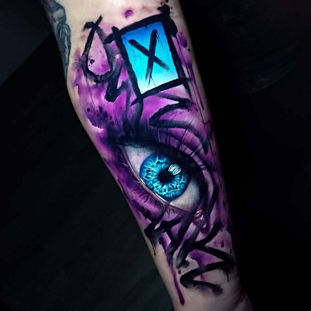 watercolor tattoo purple eye