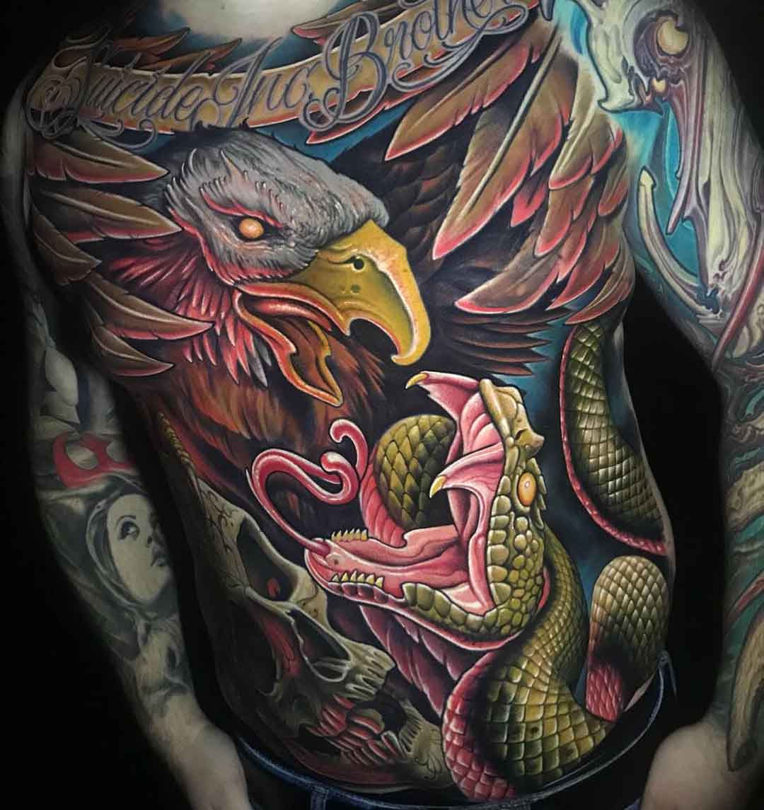 eagle vs snake tattoo on torso