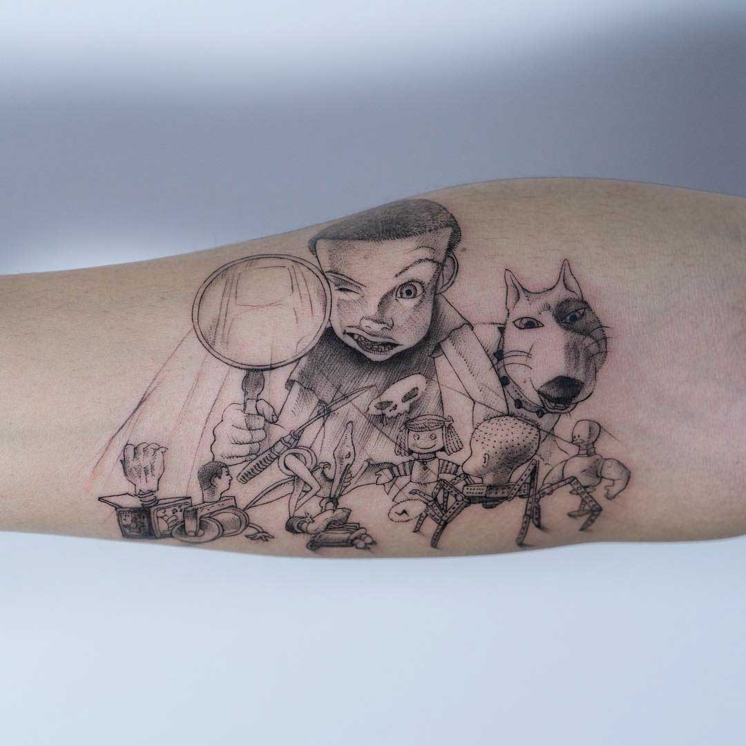 sid's toys tattoo toy story on arm