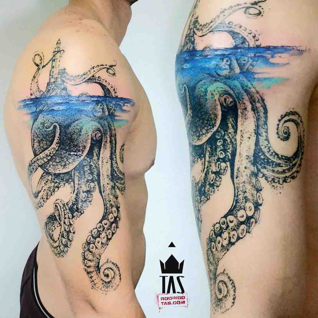 shoulder Kraken tattoo nautical underwater