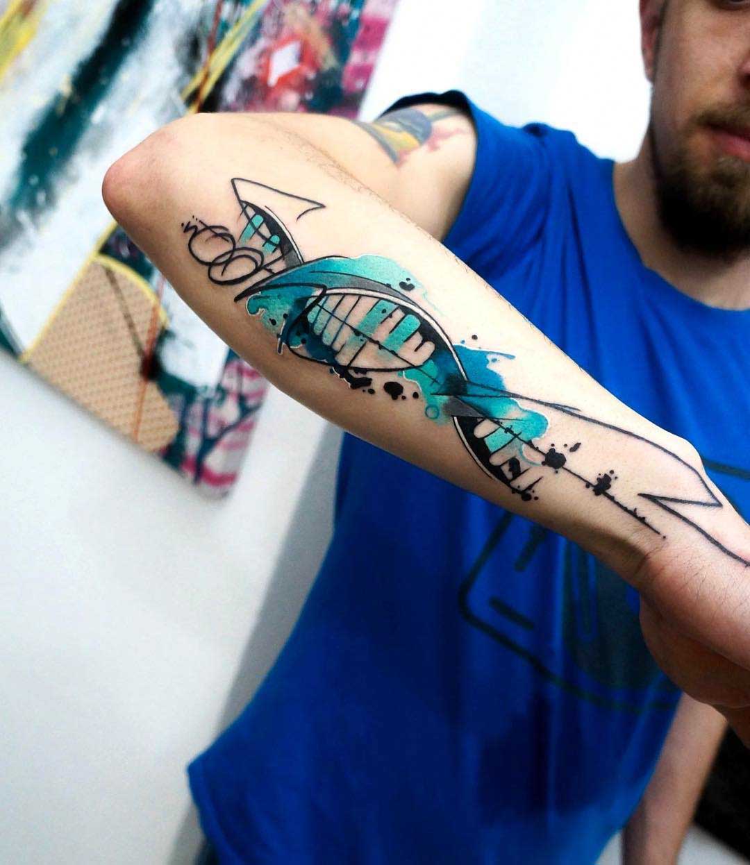 watercolor forearm tattoo DNA