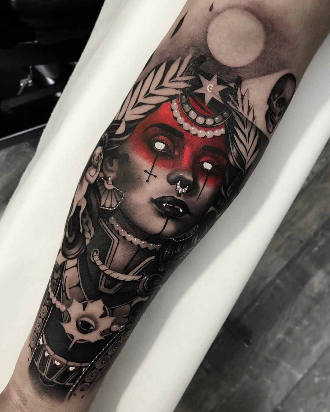 arm tattoo goddess of death