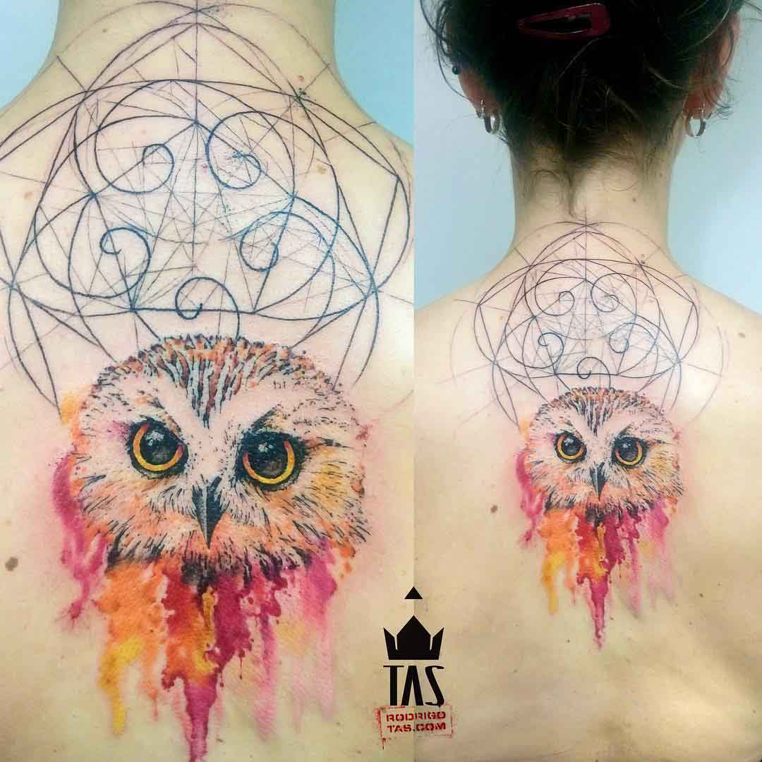 upper back tattoo owl