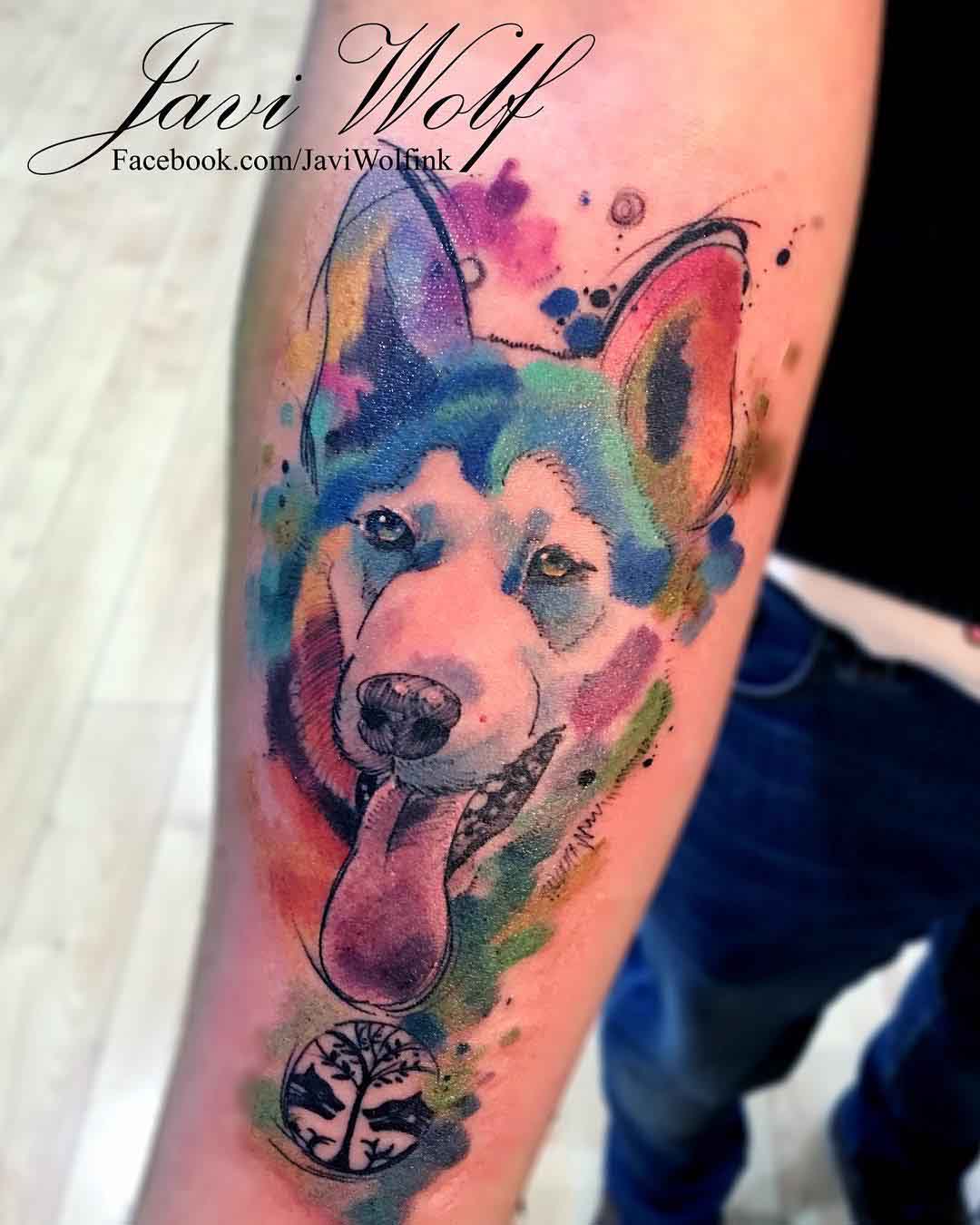 dog tattoo husky watercolor style