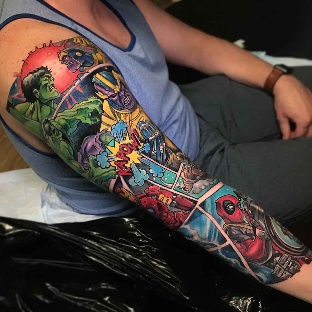 tattoo sleeve marvel comic books
