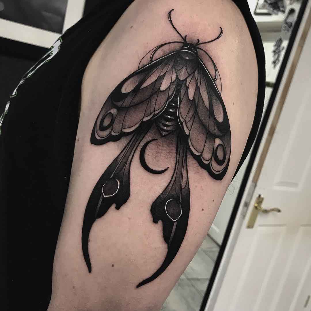 moon moth tattoo on shoulder
