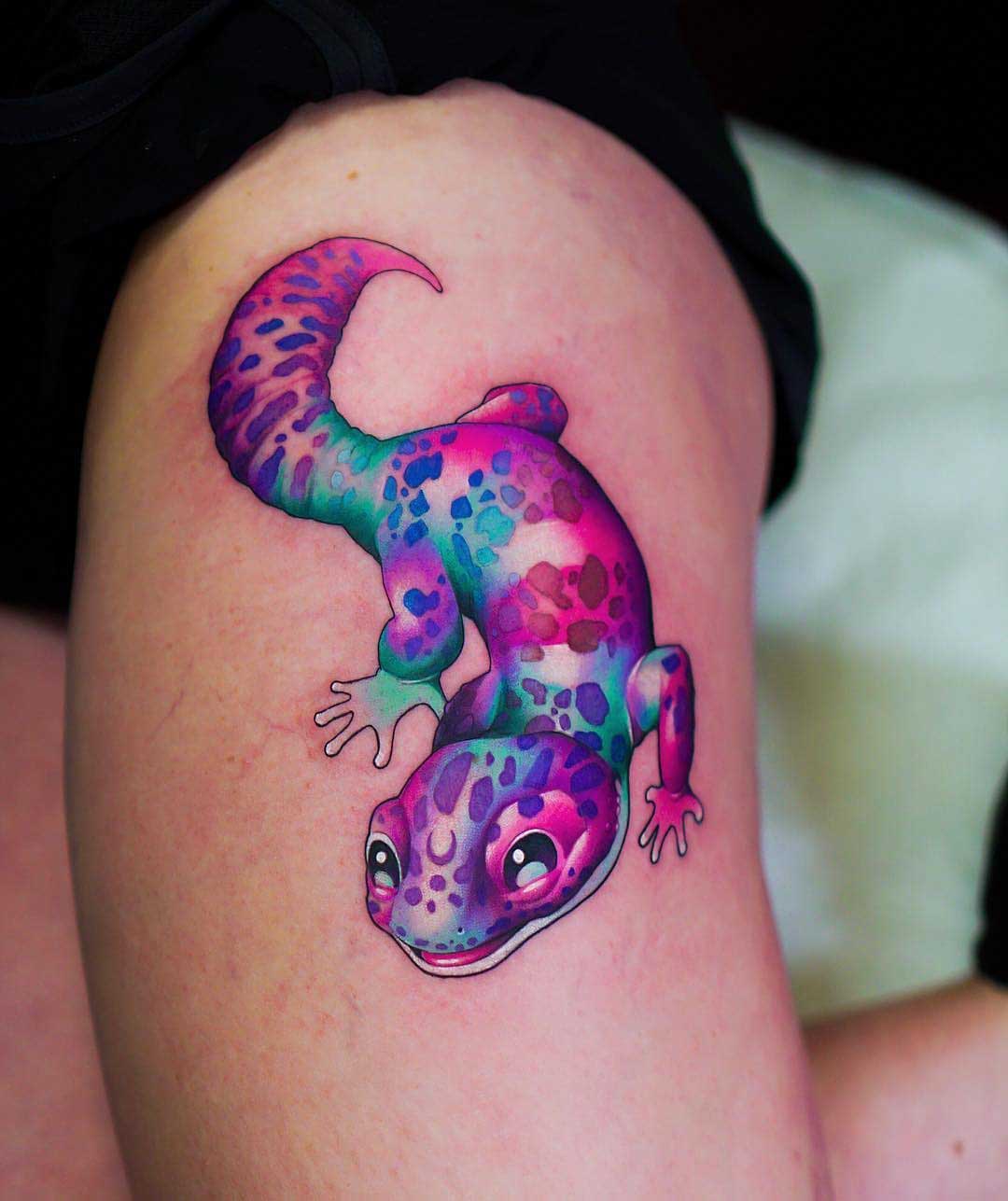 lizard tattoo colorful gekko