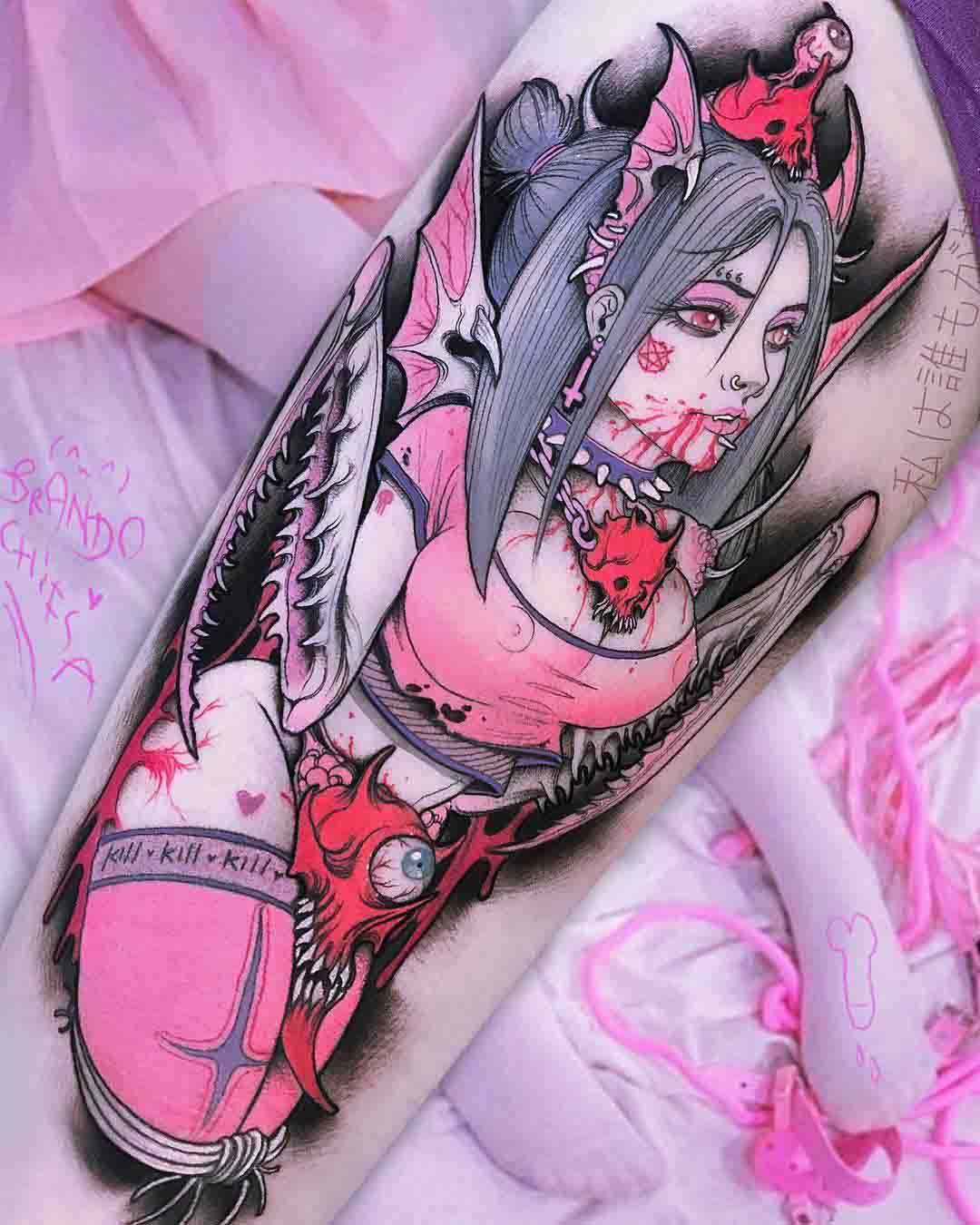 anime tattoo pink girl demon