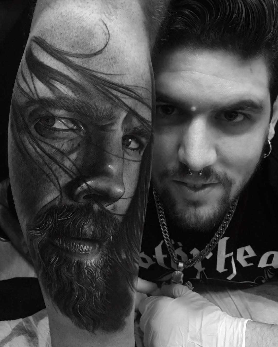 realistic portrait tattoo black and grey