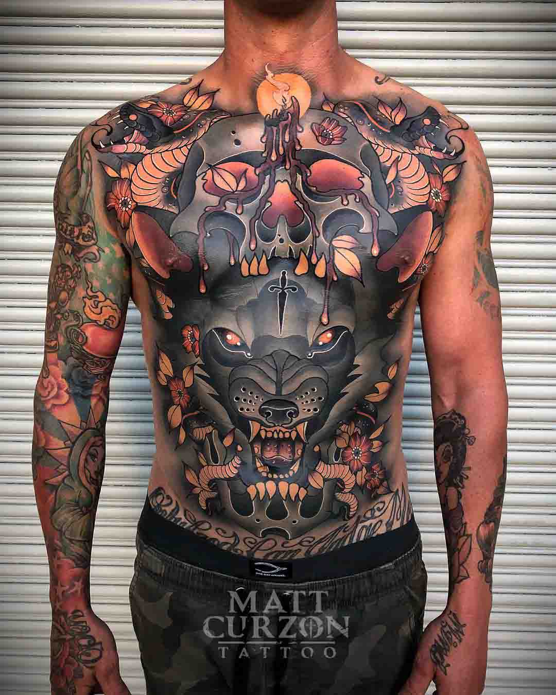 neo-traditional tattoo full torso