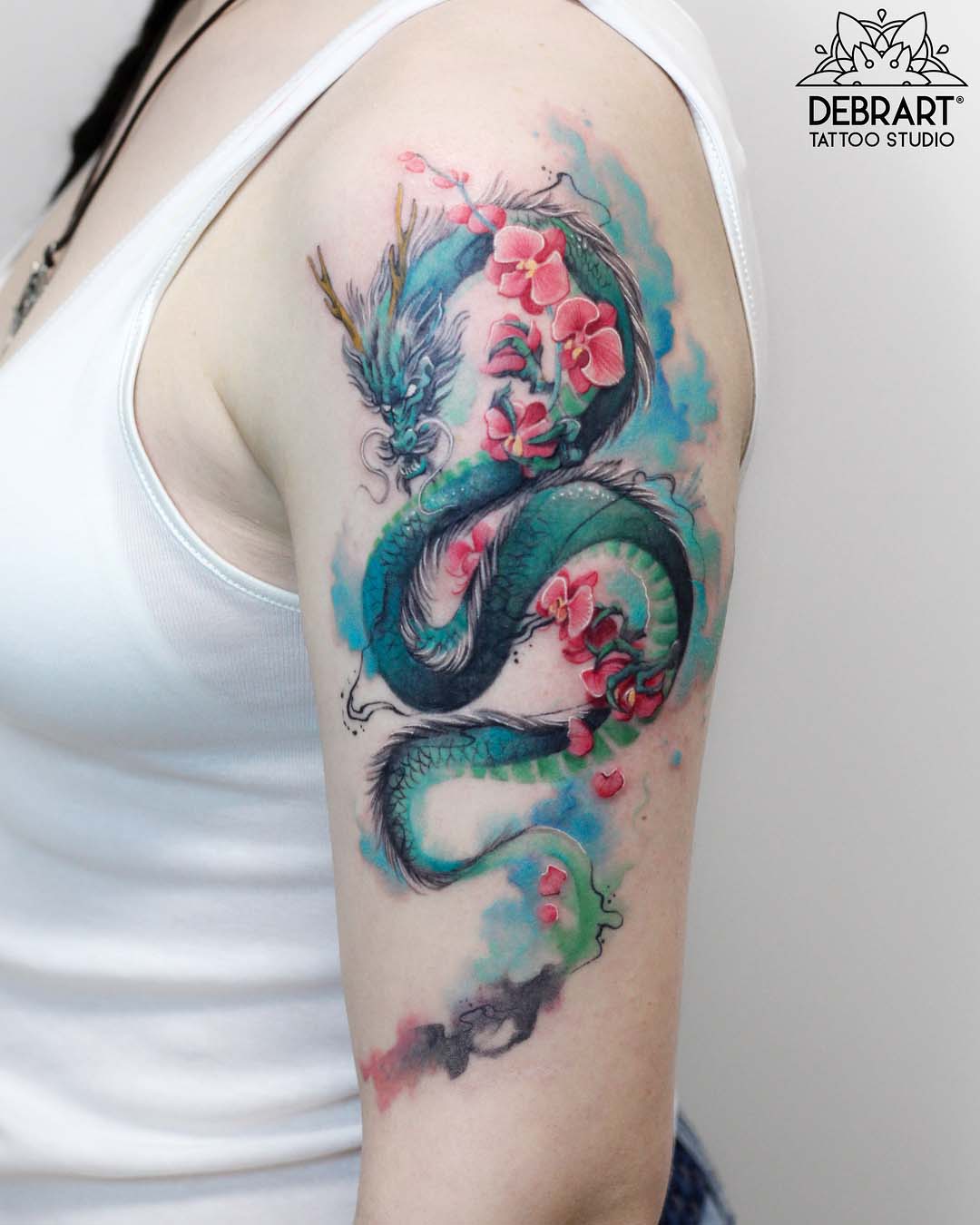 shoulder tattoo dragon bloom