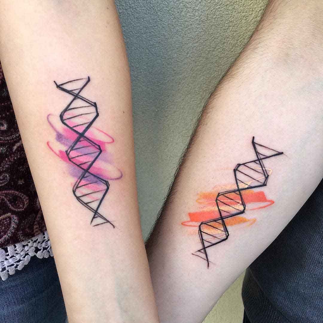 couple tattoos DNA spiral