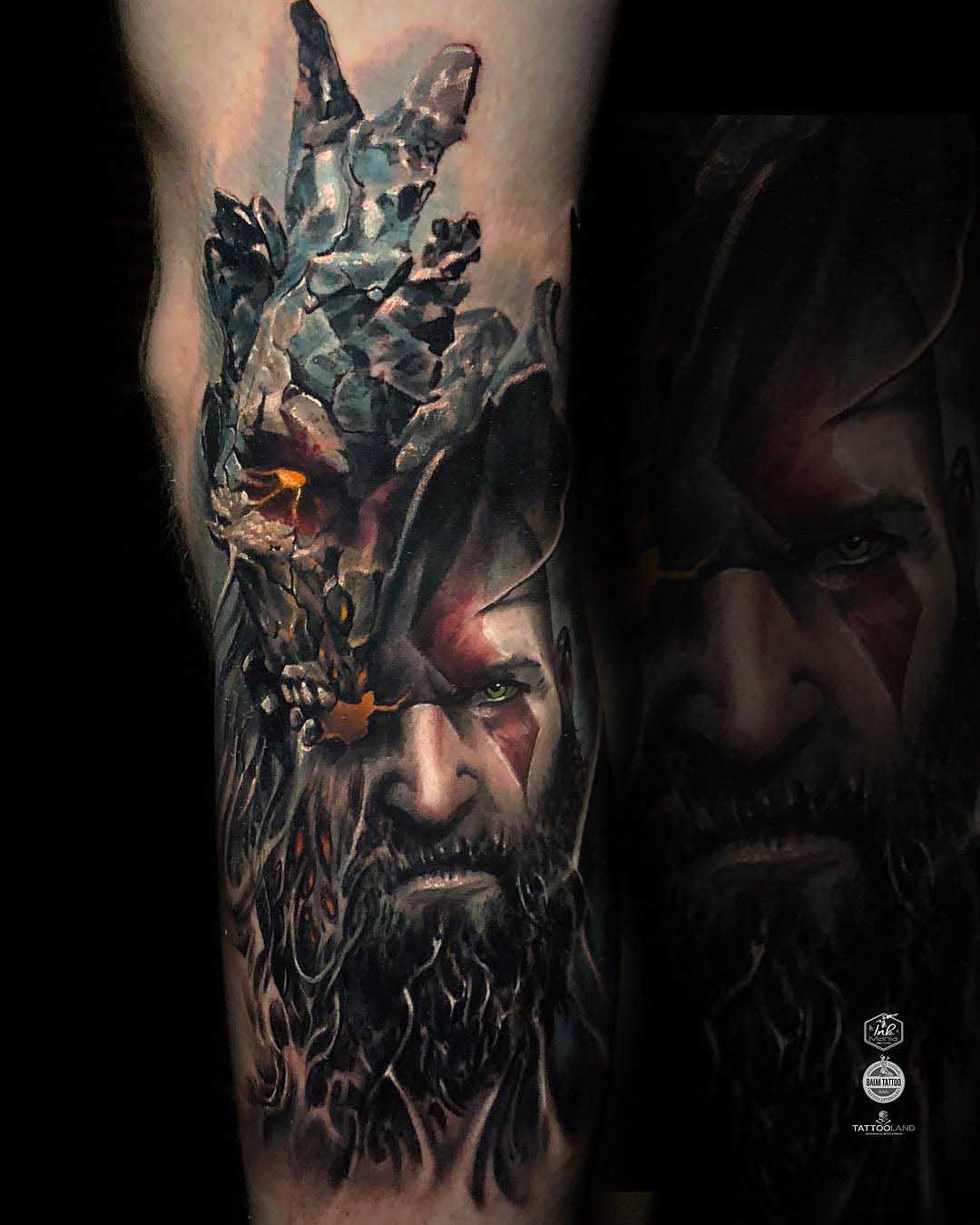realistic god of war tattoo