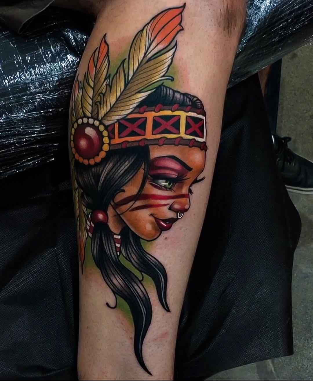 native indian girl tattoo new school style