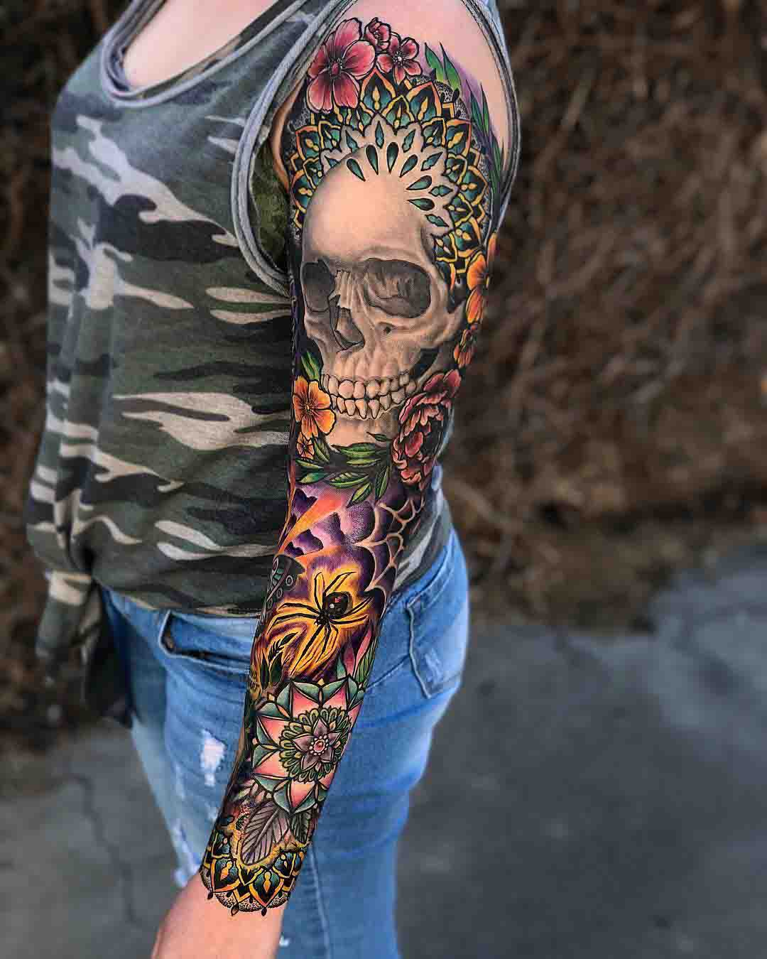 tattoo sleeve skull and spider
