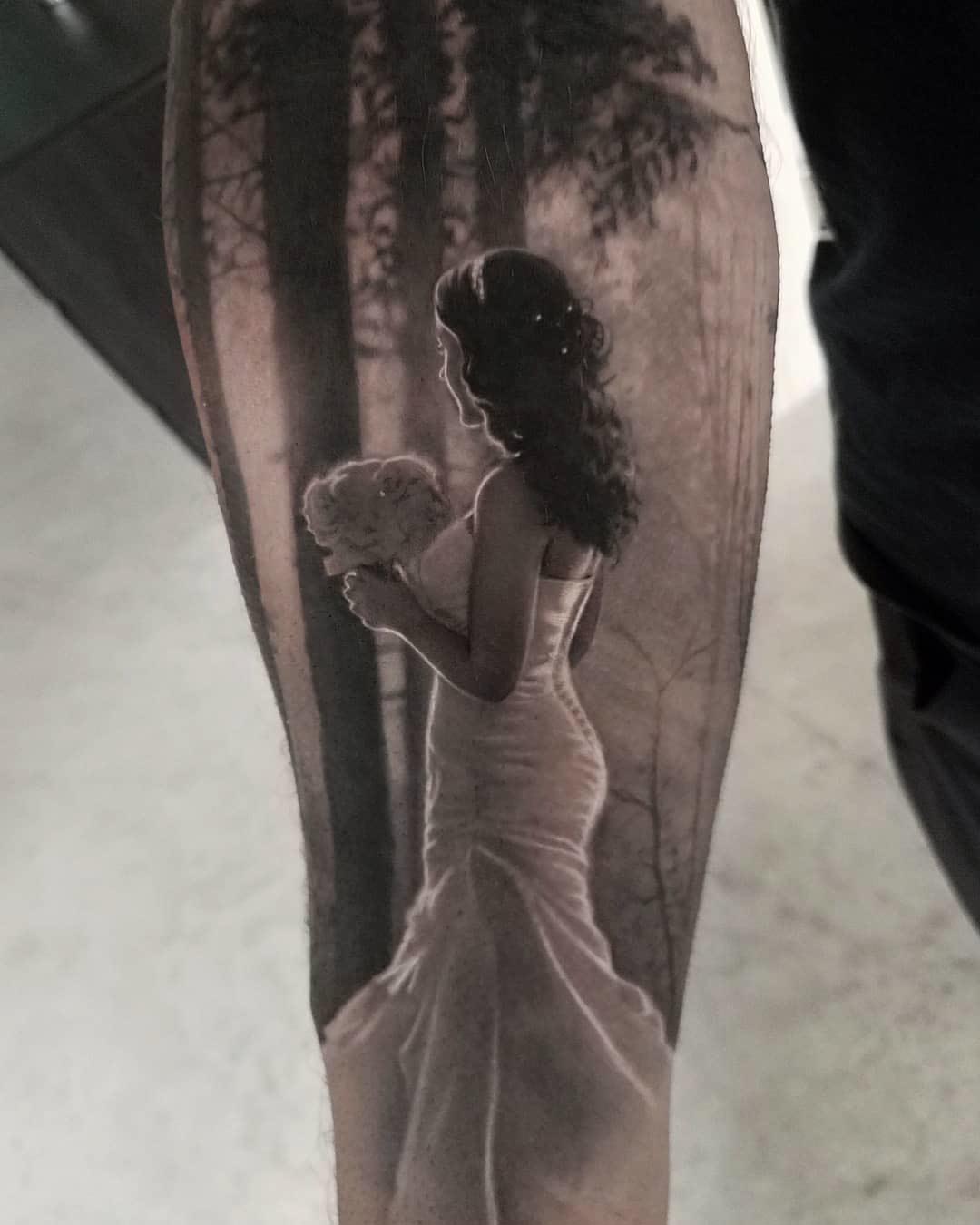 black and grey bride tattoo