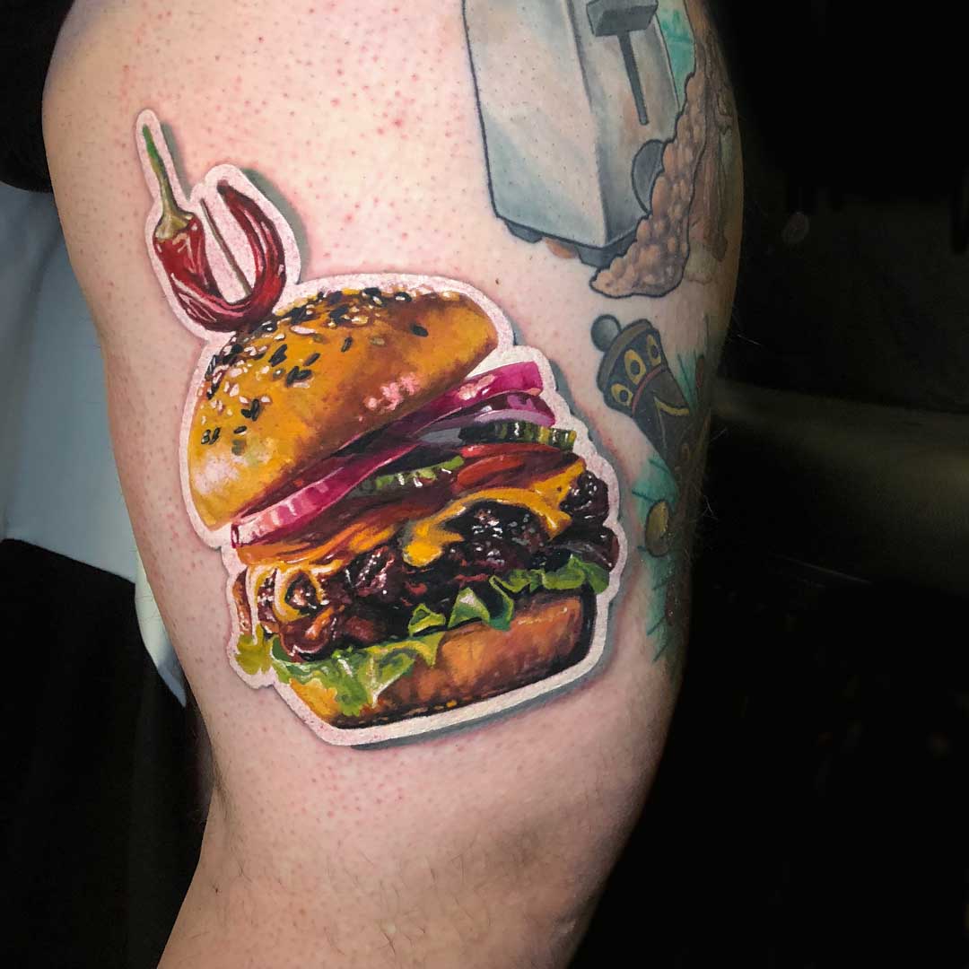 thigh burger tattoo