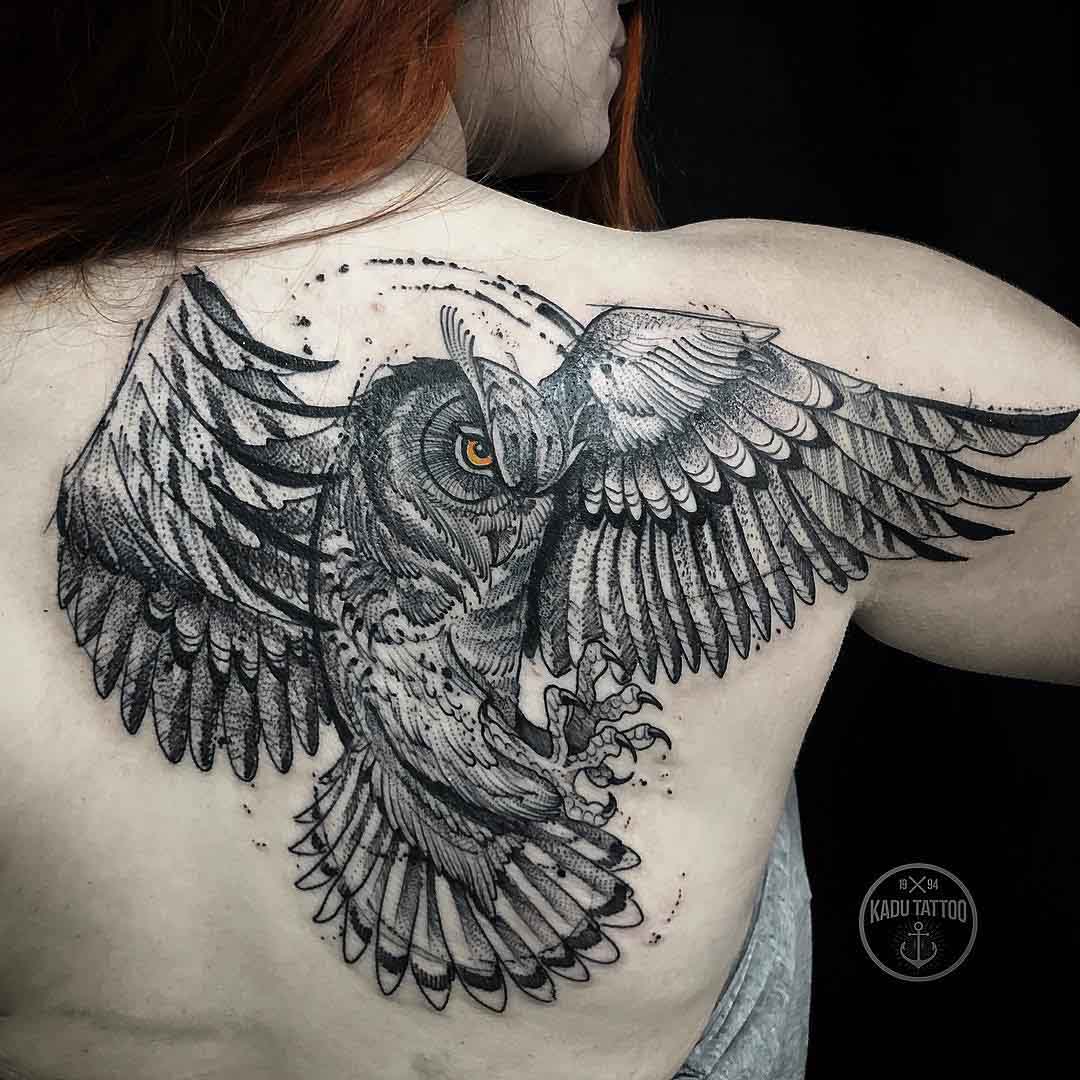 shoulder blade tattoo owl