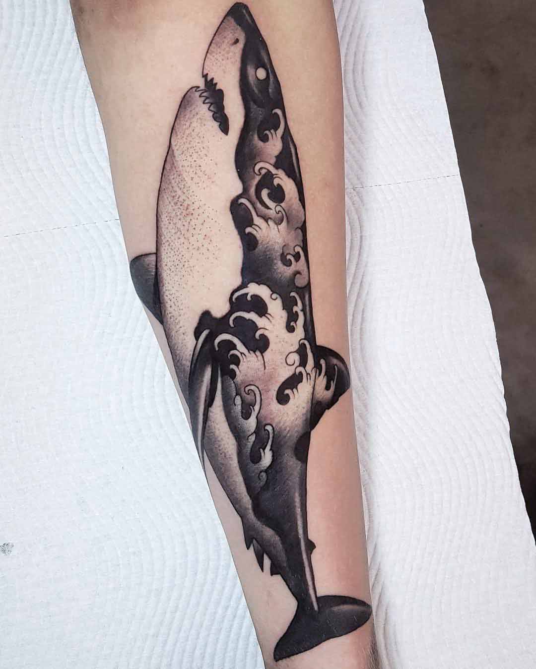 waves shark tattoo