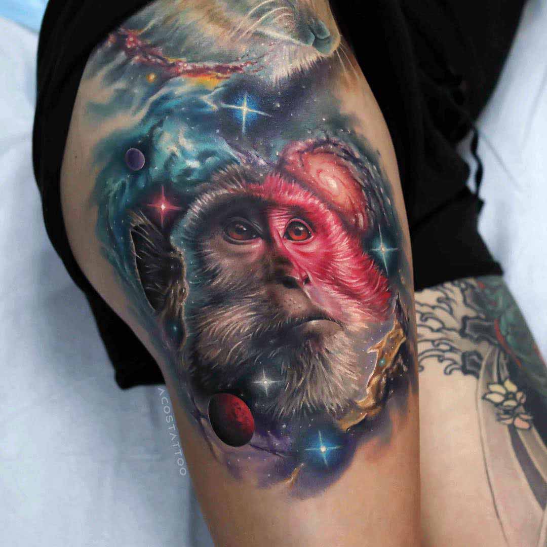 hip tattoo space monkey
