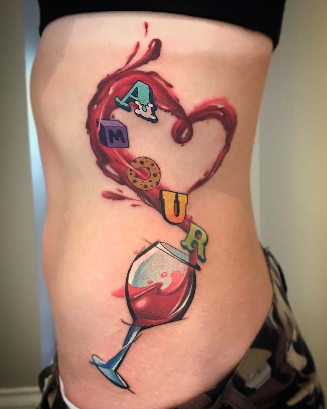 body side tattoo wine