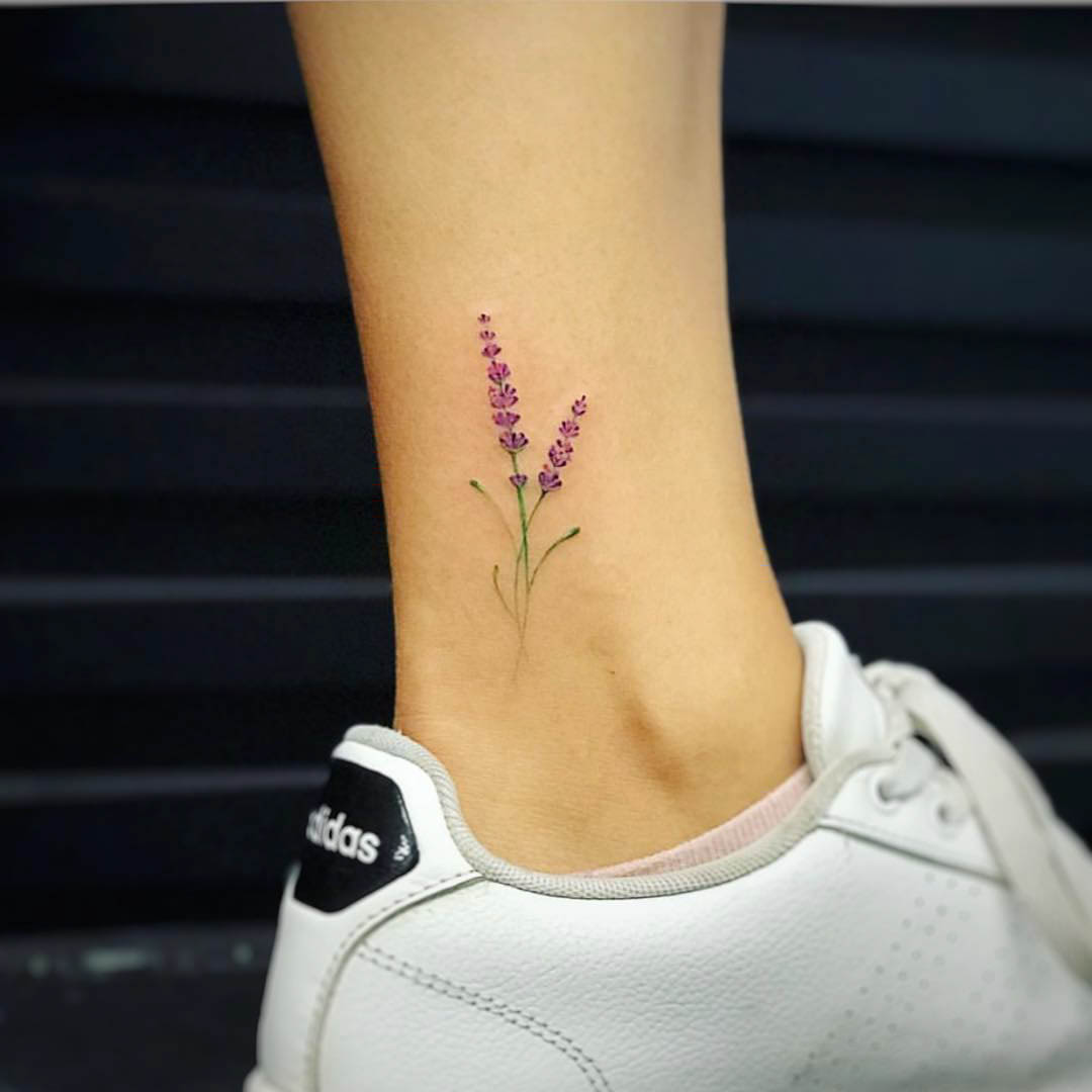 ankle tattoo flower lavender