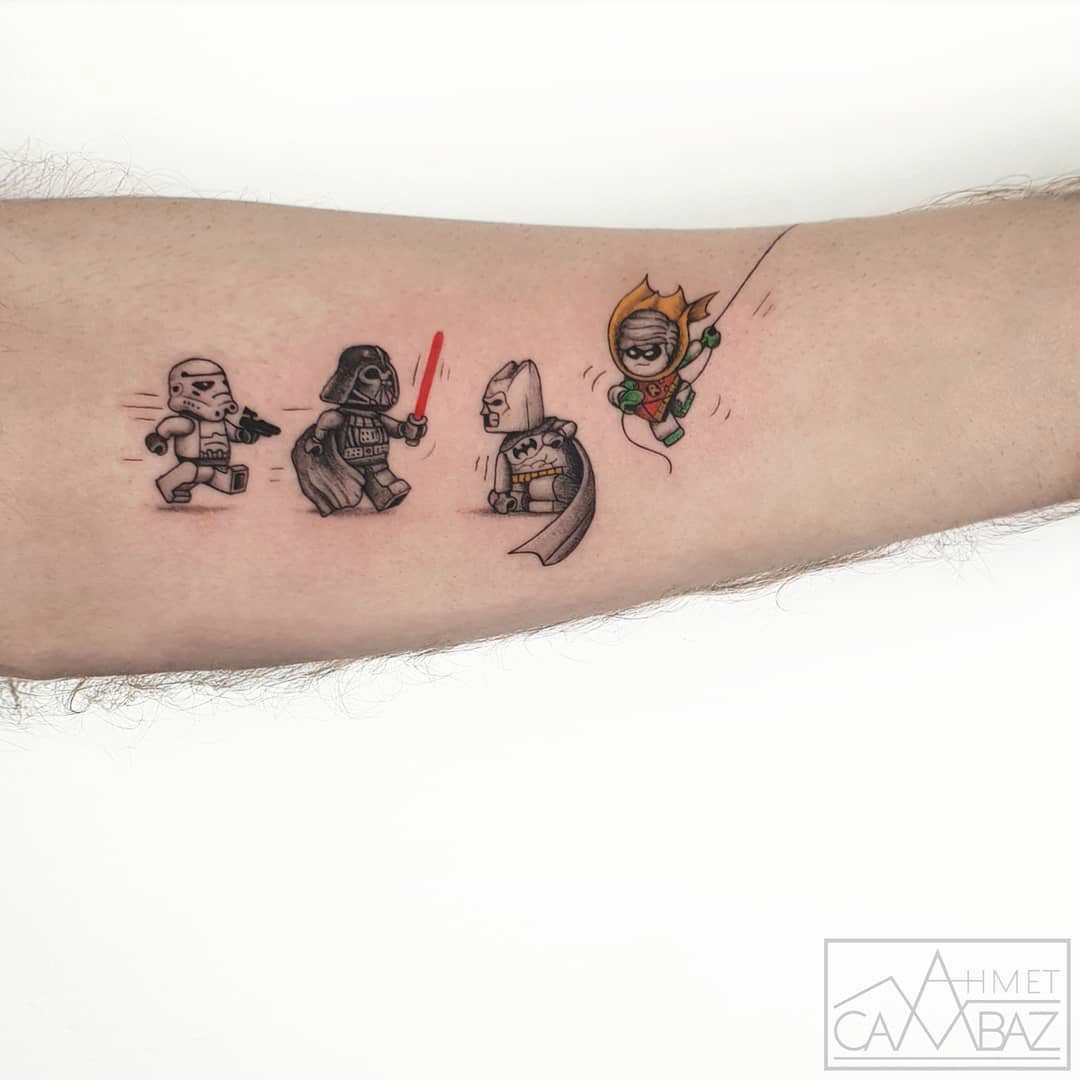 small lego tattoos on arm