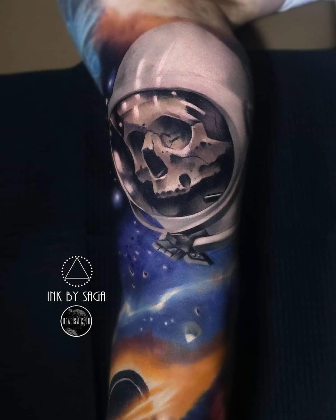 skull in space tattoo
